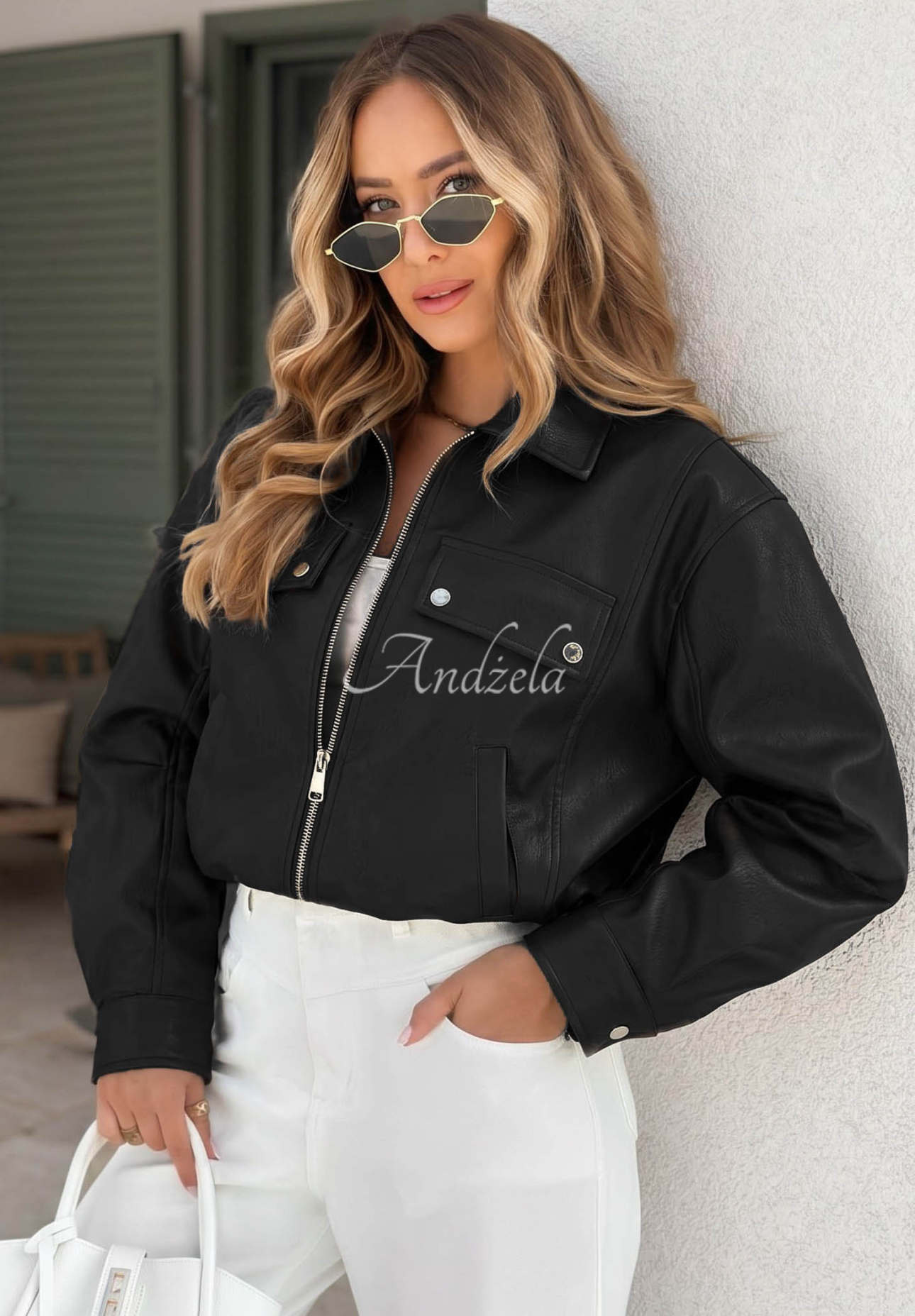 Less Is More Black Leather Jacket with Collar