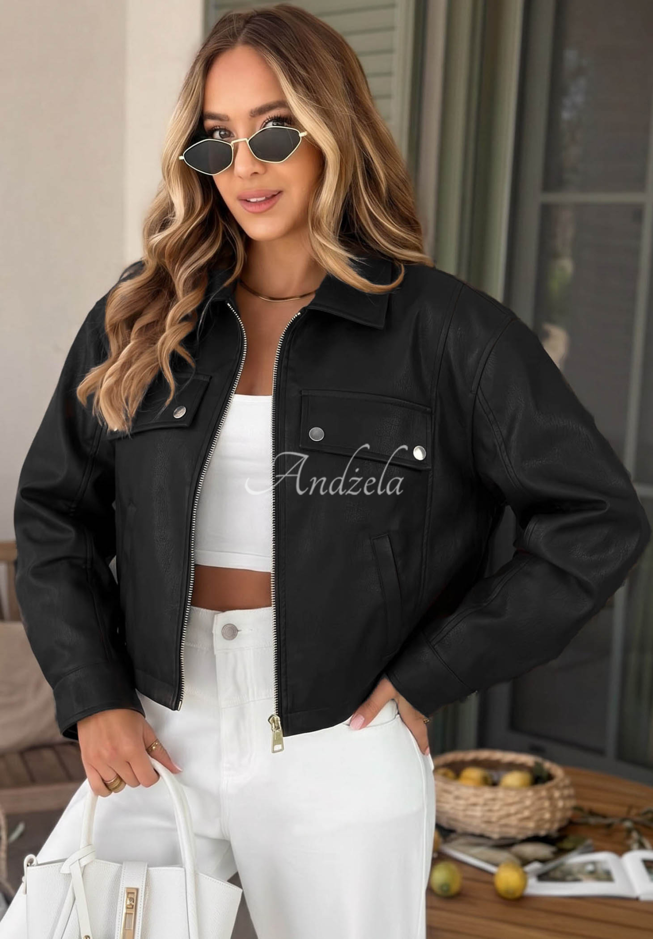 Less Is More Black Leather Jacket with Collar