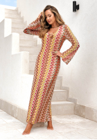 Dopasowana sukienka maxi we wzory El Fuerte żółto-pomarańczowa