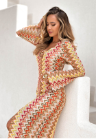 Dopasowana sukienka maxi we wzory El Fuerte żółto-pomarańczowa