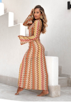 Dopasowana sukienka maxi we wzory El Fuerte żółto-pomarańczowa