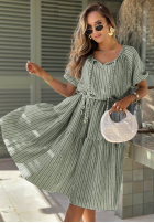Sukienka mini z bufkami w paski Sunny Shore pistacjowa