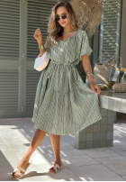 Sukienka mini z bufkami w paski Sunny Shore pistacjowa