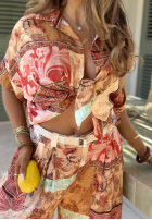 Koszula we wzory Riviera Sunset beżowo-pomarańczowa