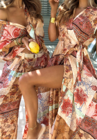 Koszula we wzory Riviera Sunset beżowo-pomarańczowa