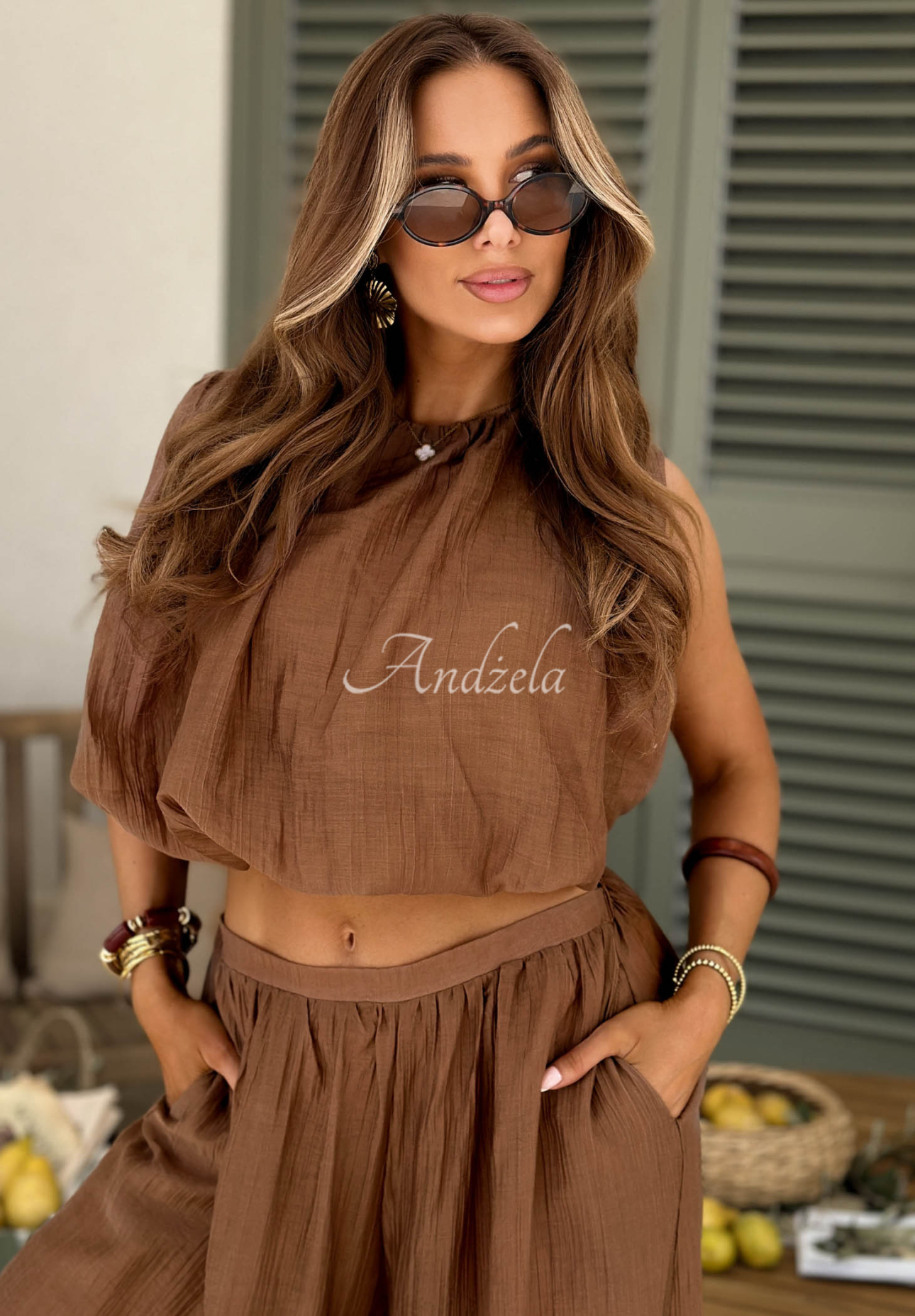 Dolce Primavera Chocolate Tencel Top and Pants Set
