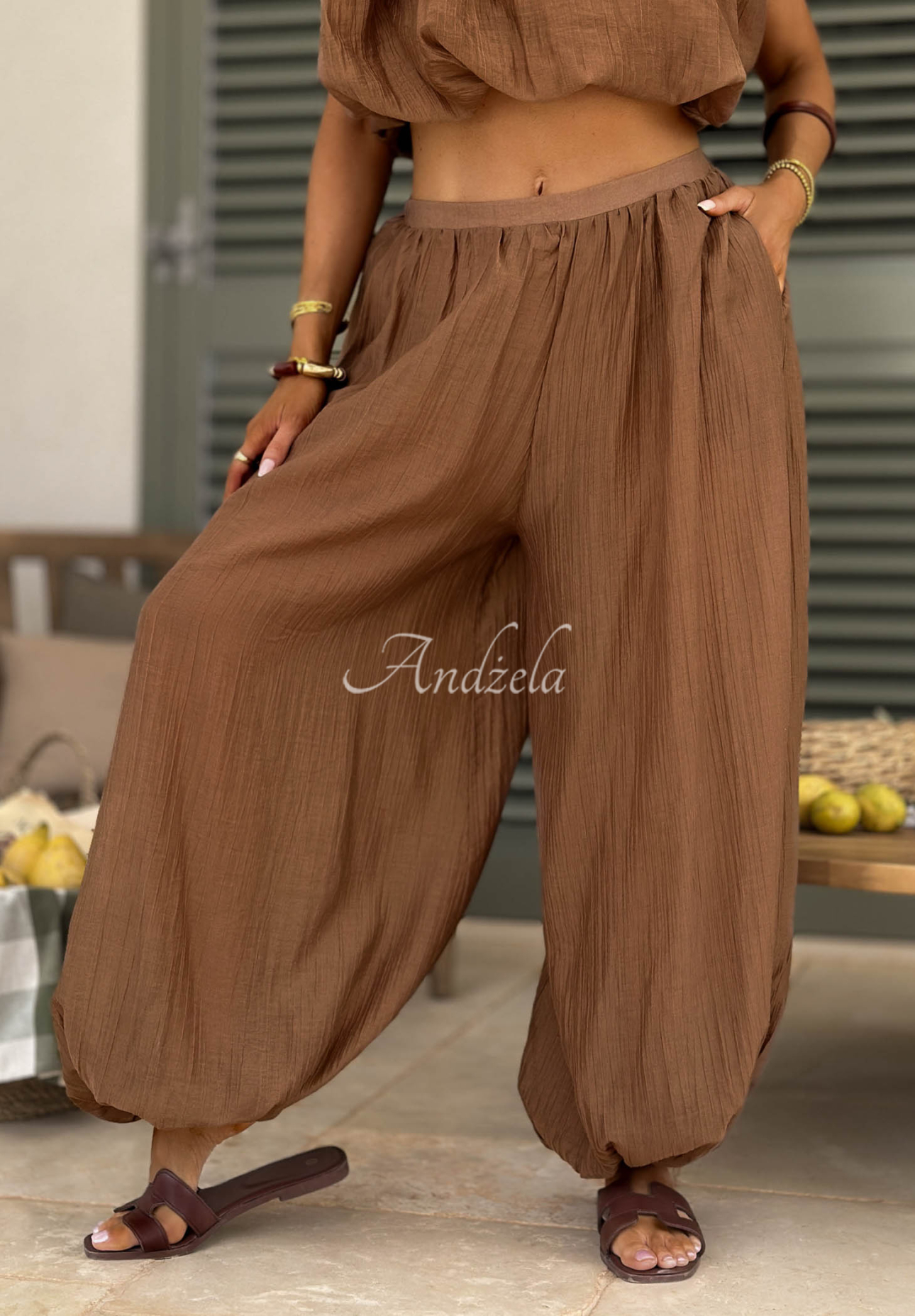 Dolce Primavera Chocolate Tencel Top and Pants Set