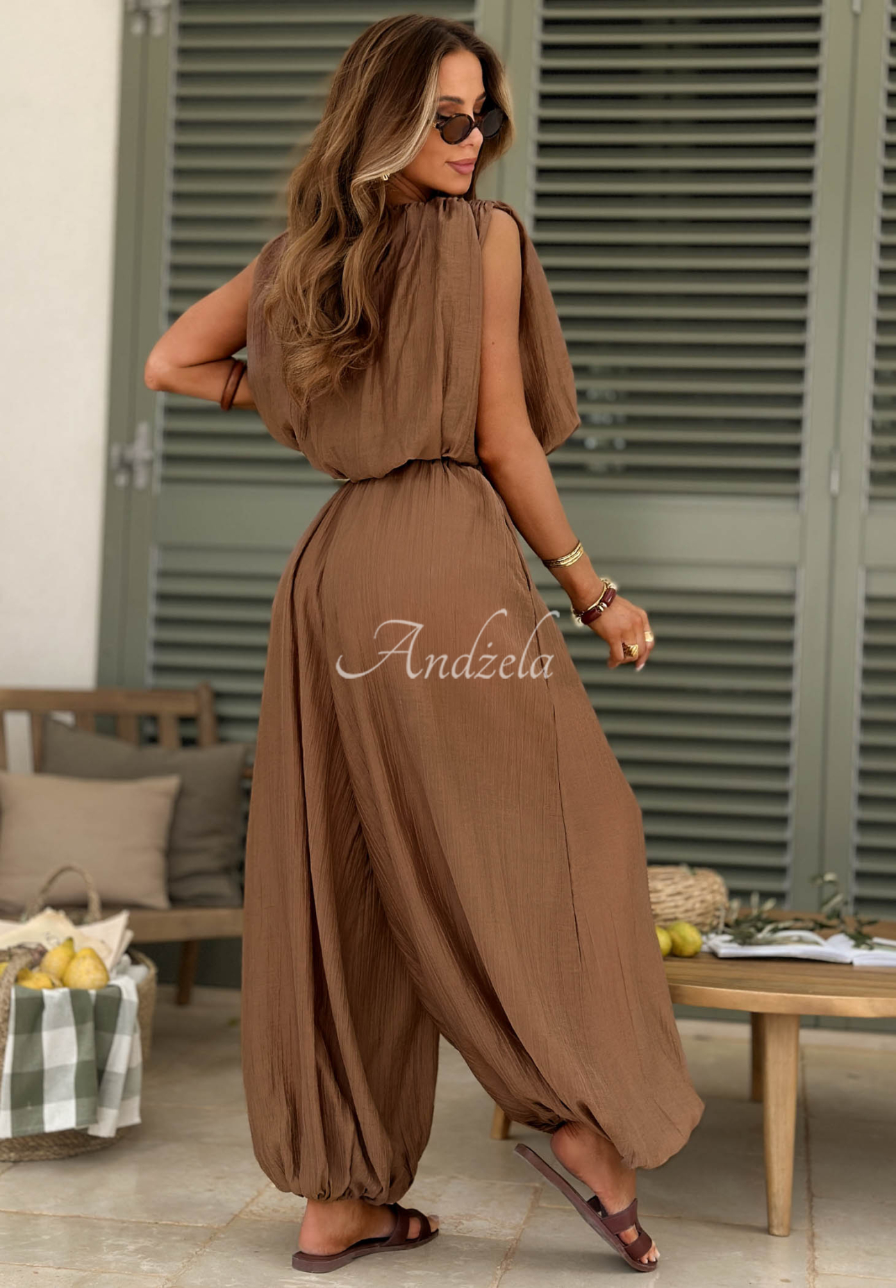 Dolce Primavera Chocolate Tencel Top and Pants Set