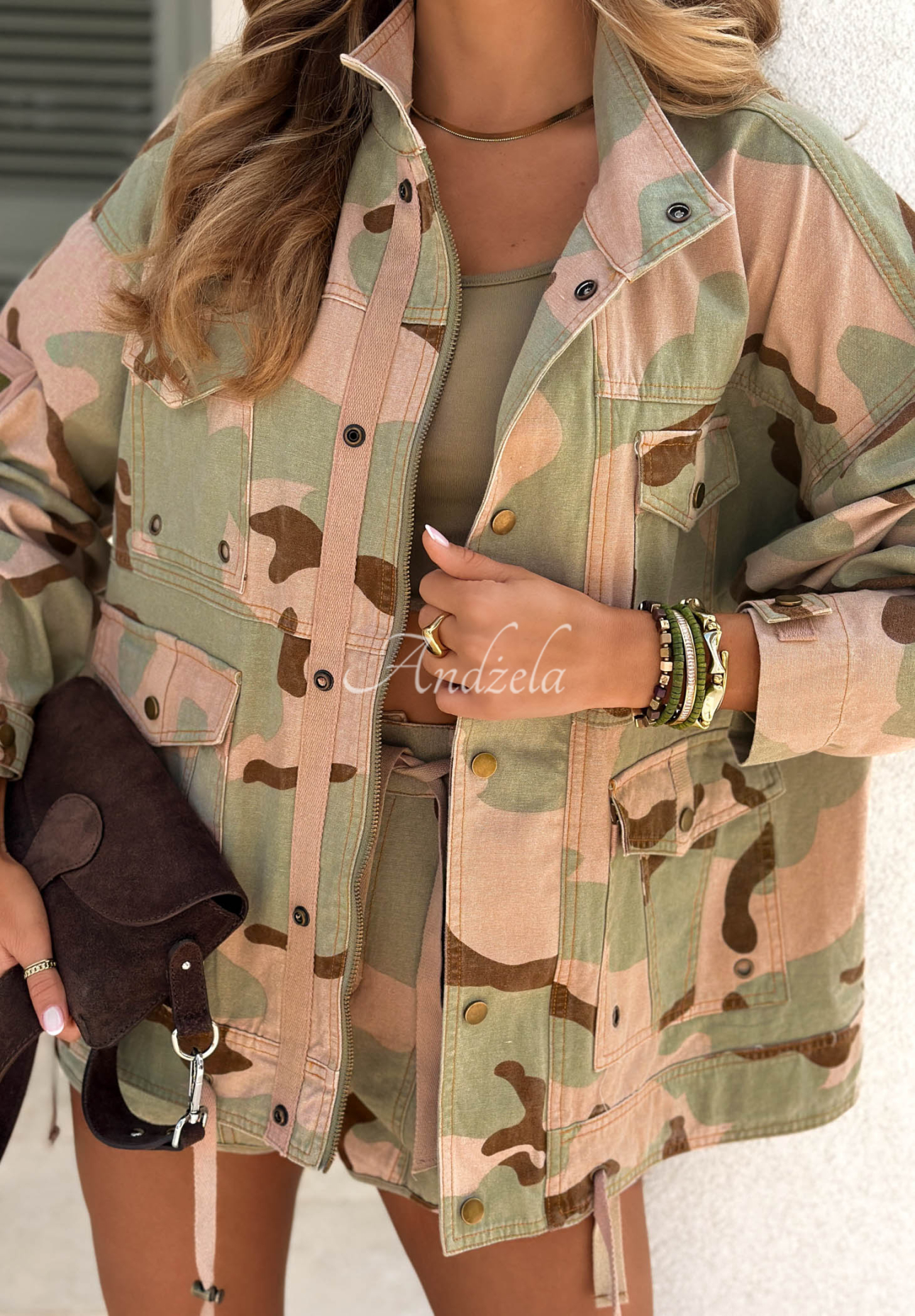 Bawełniana kurtka moro z kieszeniami City Alley khaki