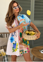 Koszula z krótkimi rękawami we wzory Ciao Ciao niebiesko-różowa