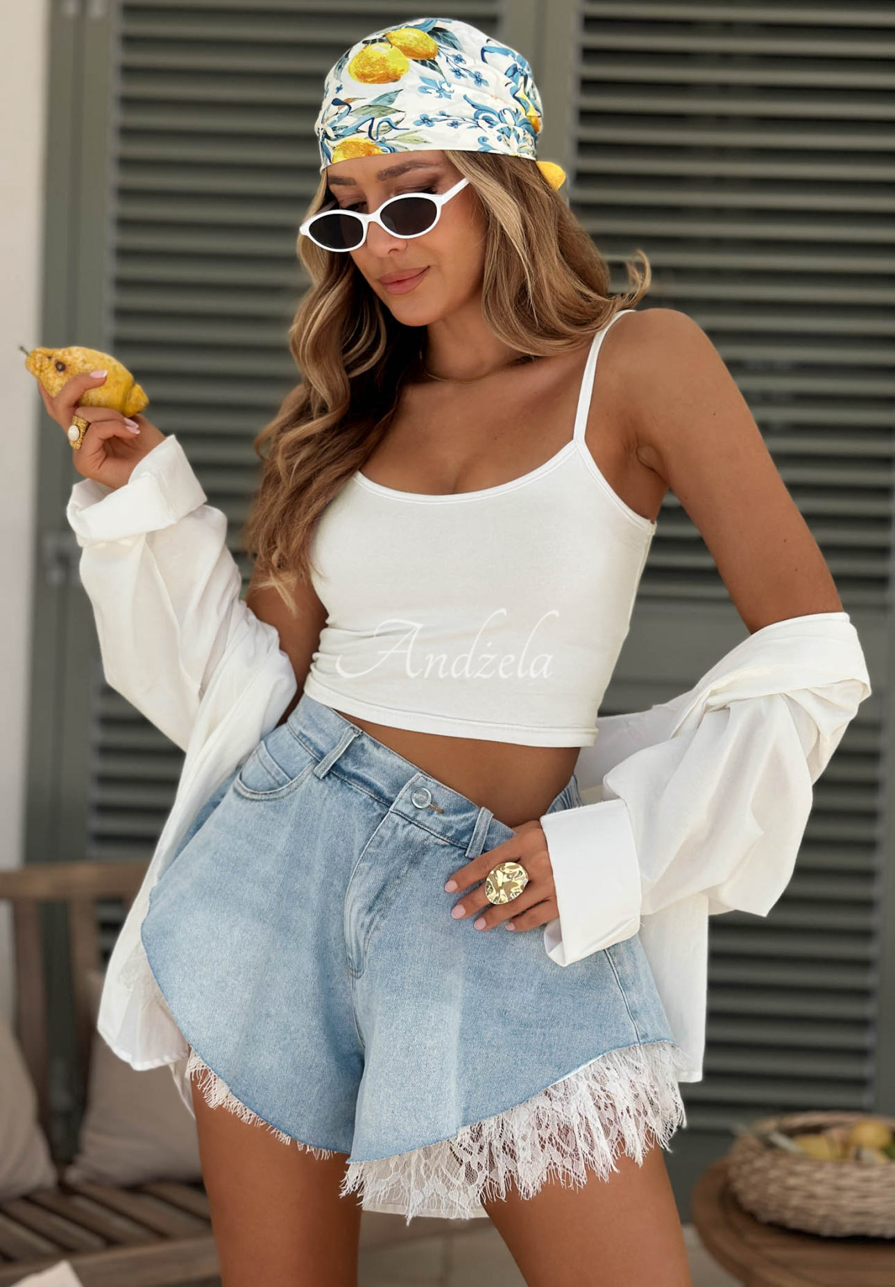 Palm Sugar Light Blue Denim Shorts with Lace