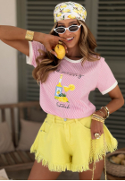 T-shirt w paski z nadrukiem Make Lemonade różowy