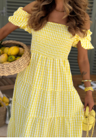 Sukienka midi z bufkami w kratkę Papaya różowa