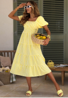 Sukienka midi z bufkami w kratkę Papaya różowa