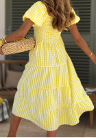 Sukienka midi z bufkami w kratkę Papaya różowa