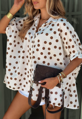 Hello Bellissima Light Beige Polka Dot Cotton Shirt