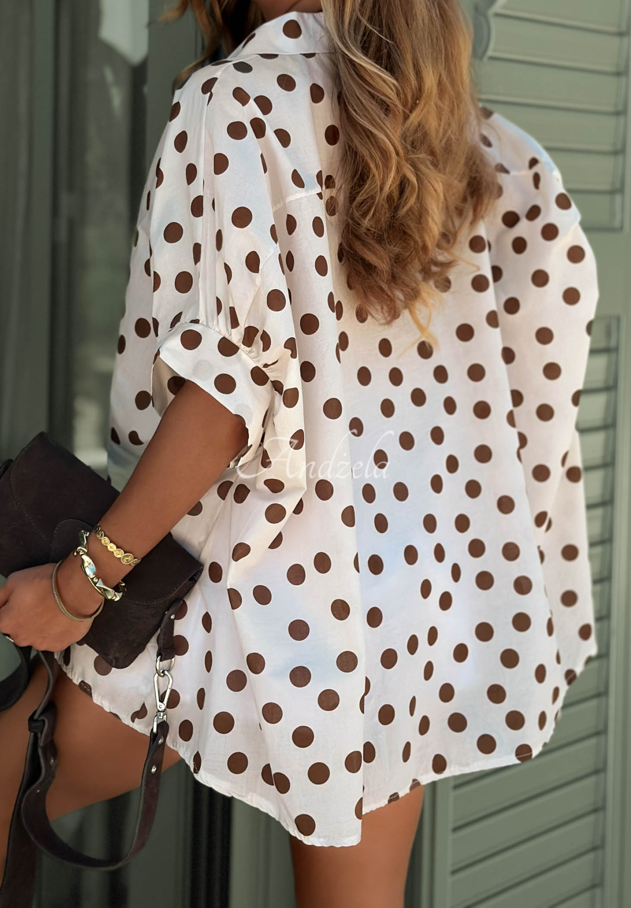 Hello Bellissima Light Beige Polka Dot Cotton Shirt