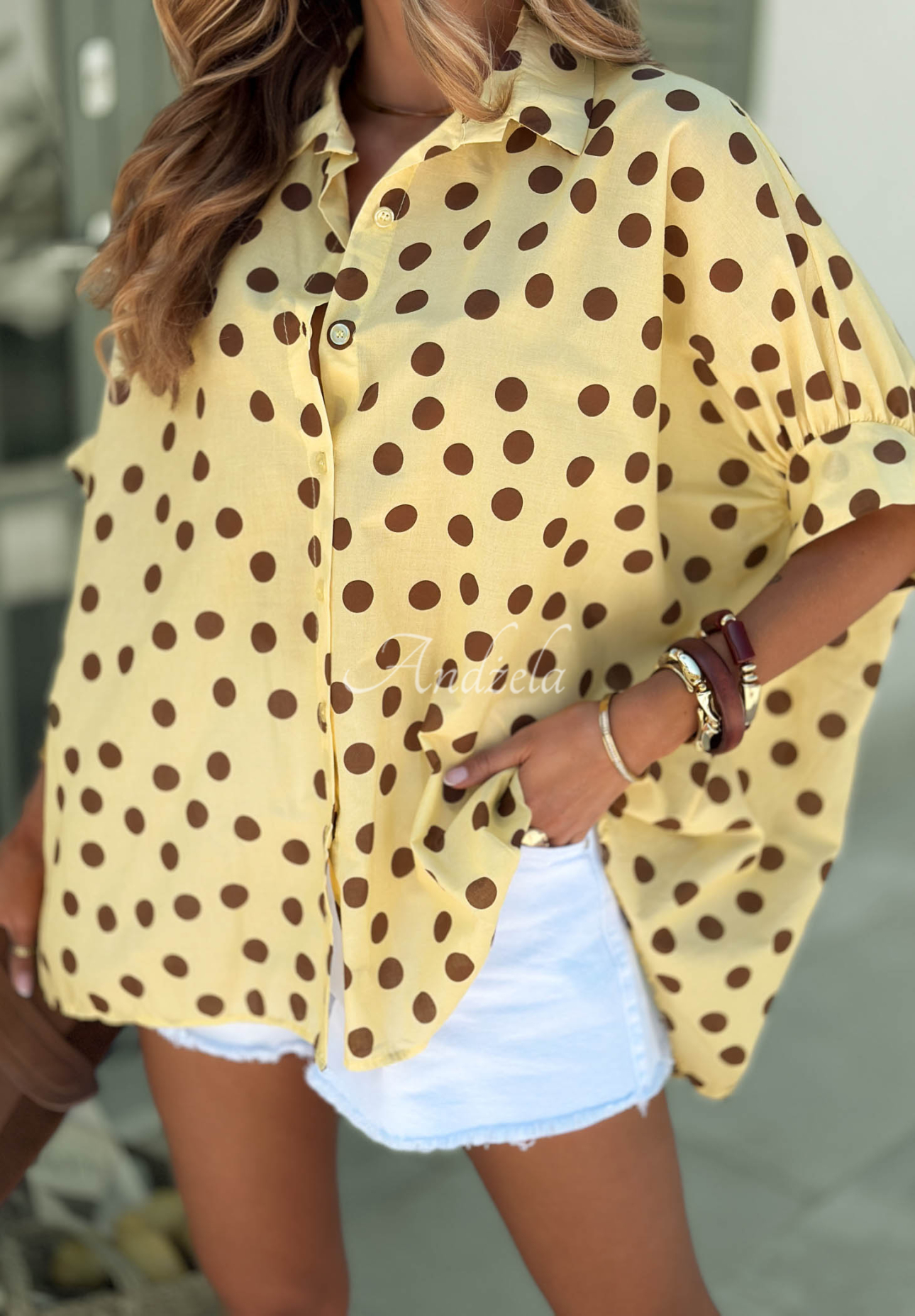 Hello Bellissima Yellow Polka Dot Cotton Shirt