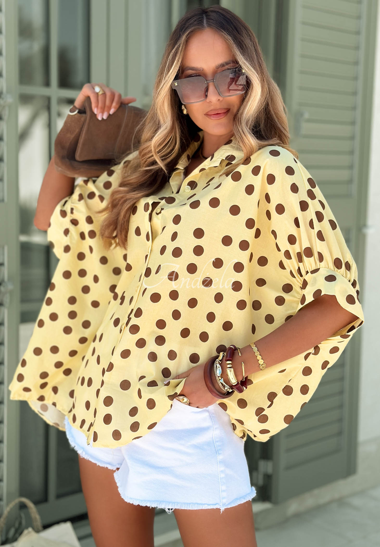 Hello Bellissima Yellow Polka Dot Cotton Shirt