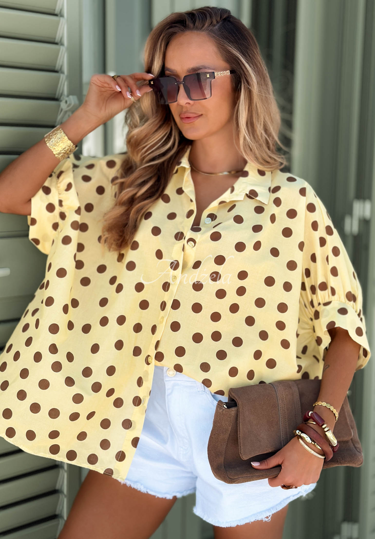 Hello Bellissima Yellow Polka Dot Cotton Shirt