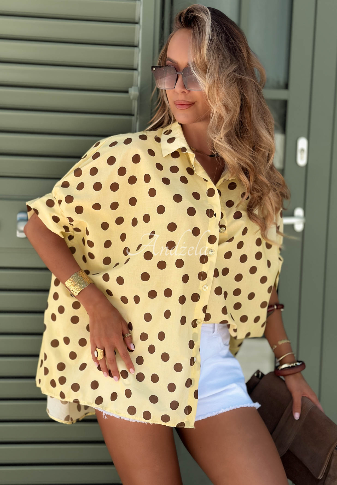 Hello Bellissima Yellow Polka Dot Cotton Shirt