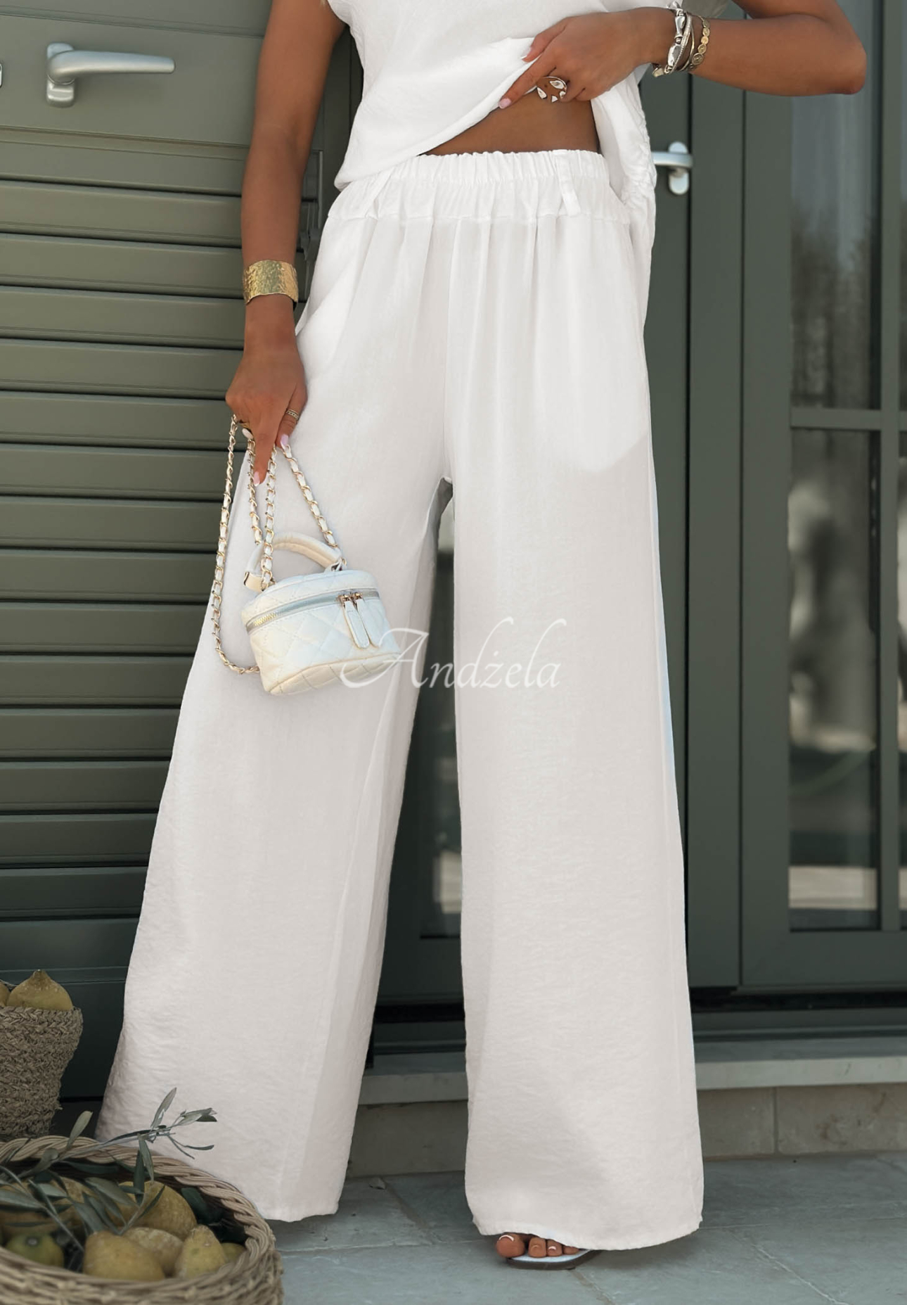 Glow Mood ecru cotton and viscose blouse and pants set