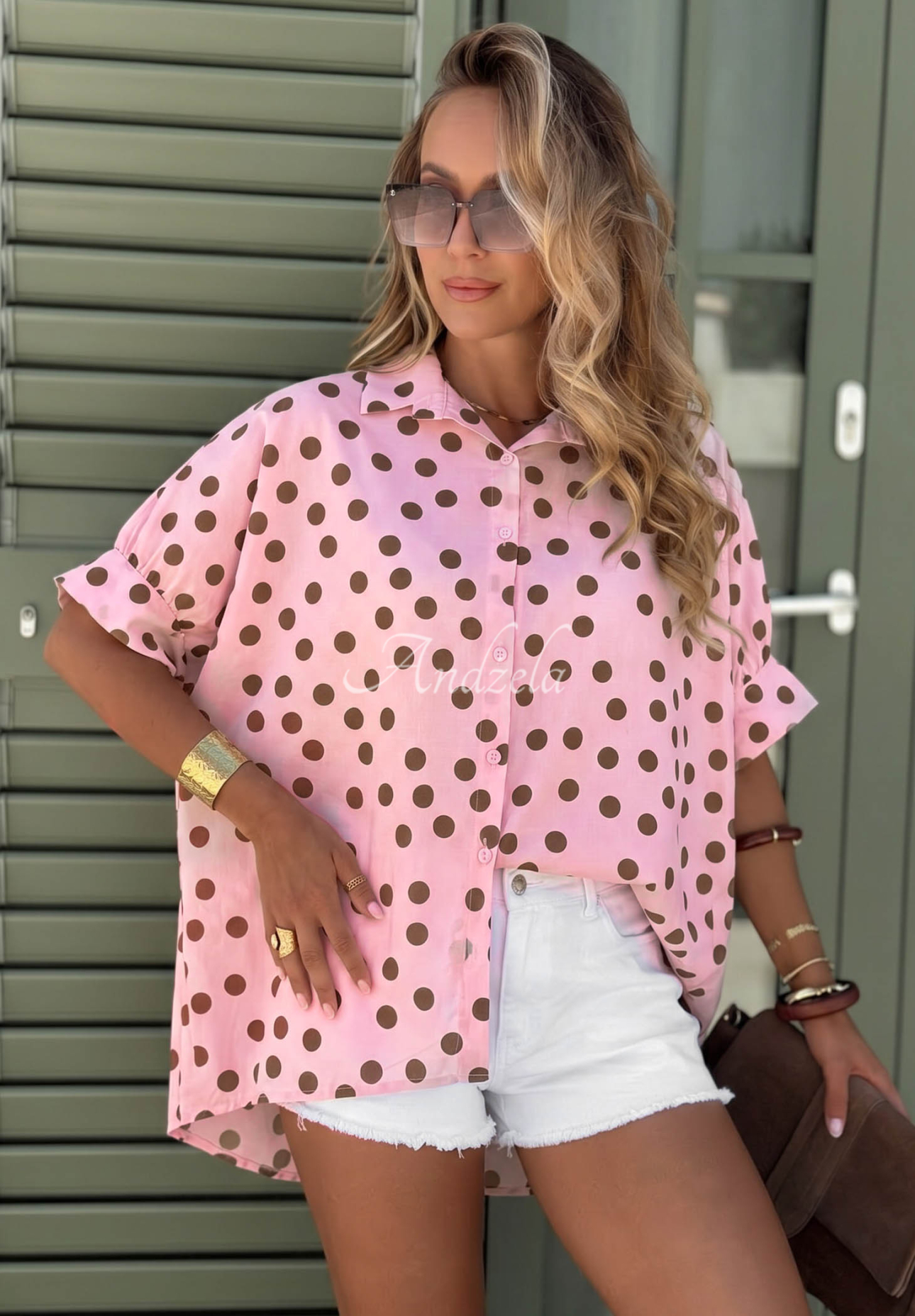 Hello Bellissima Pink Polka Dot Cotton Shirt