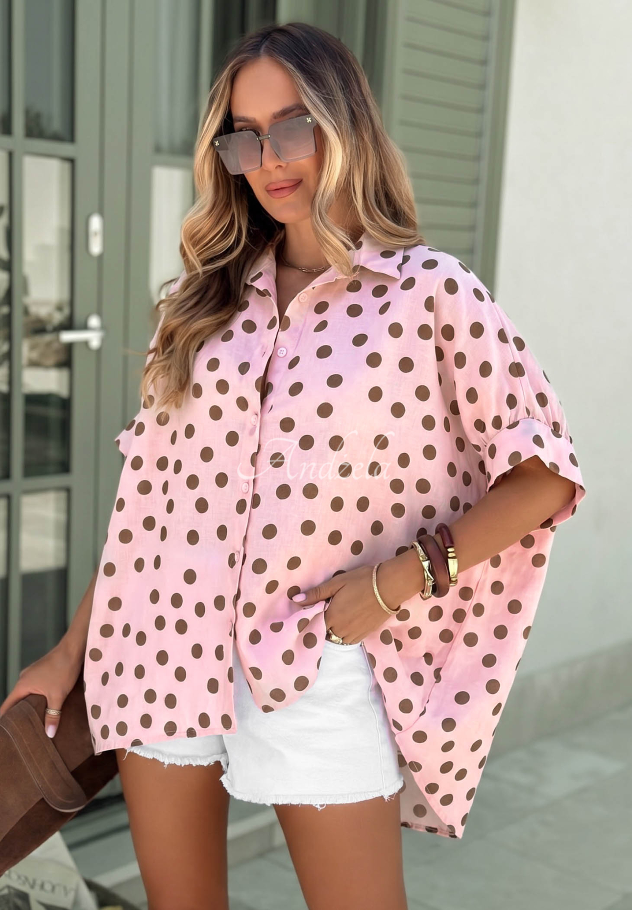 Hello Bellissima Pink Polka Dot Cotton Shirt