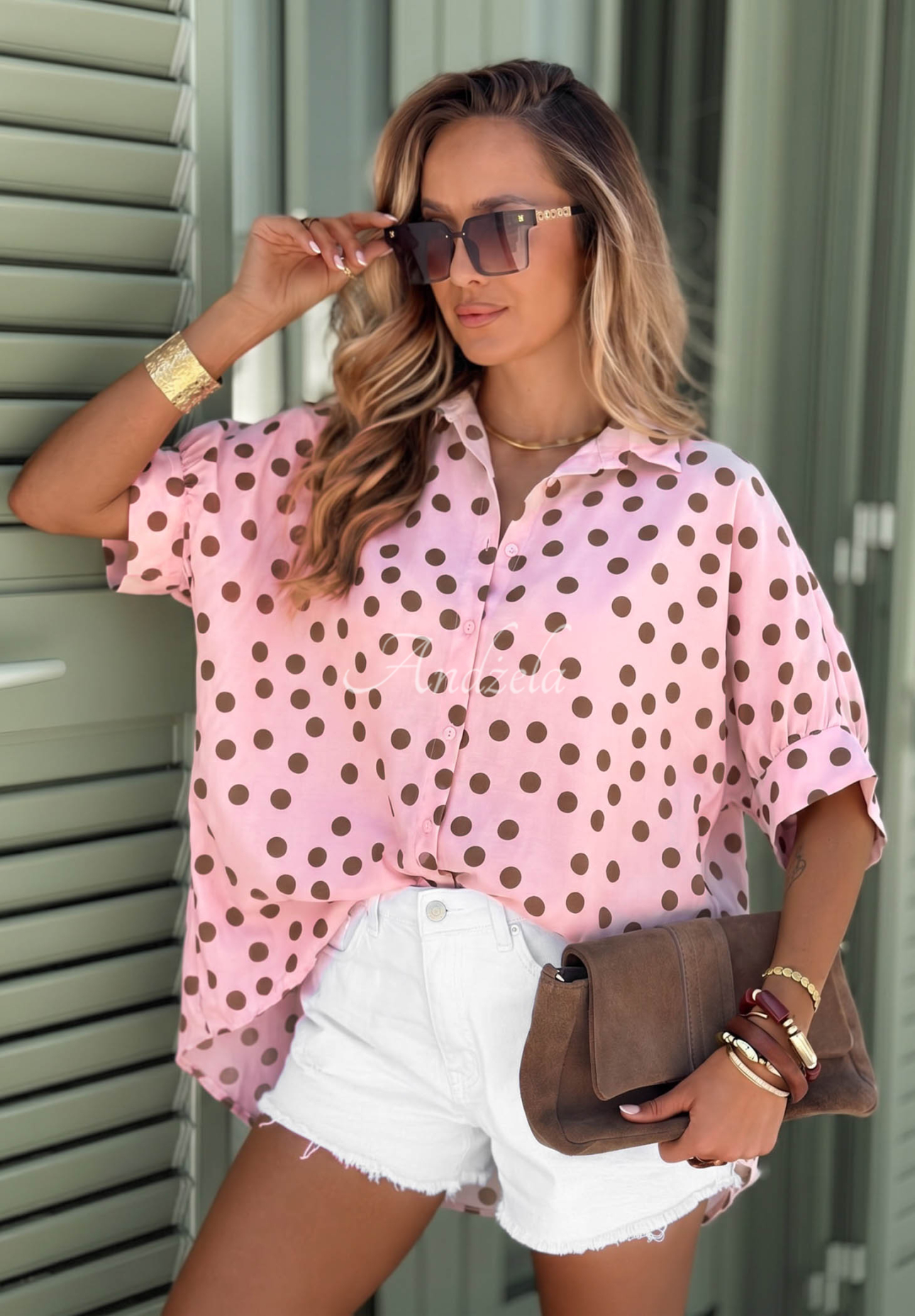 Hello Bellissima Pink Polka Dot Cotton Shirt