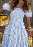 Sukienka midi z bufkami w kratkę Papaya różowa