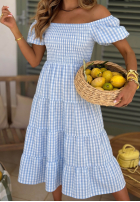 Sukienka midi z bufkami w kratkę Papaya różowa