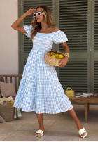 Sukienka midi z bufkami w kratkę Papaya różowa