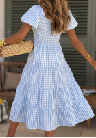 Sukienka midi z bufkami w kratkę Papaya różowa