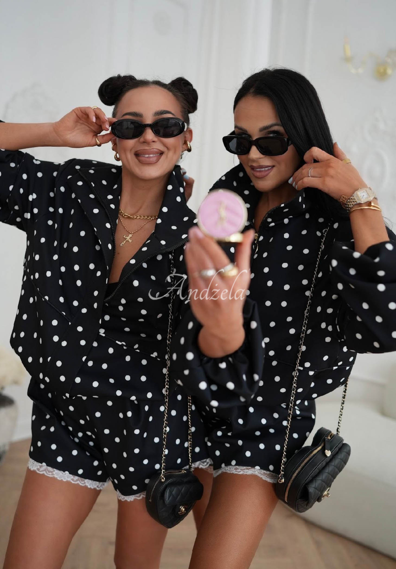 La Milla Dot Romance Black Viscose Polka Dot Shorts with Lace