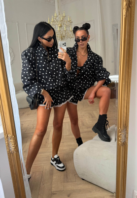 La Milla Dot Romance Black Polka Dot Viscose Bomber Jacket