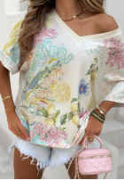 Wzorzysta bluzka oversize z dekoltem Dolce Capri ecru