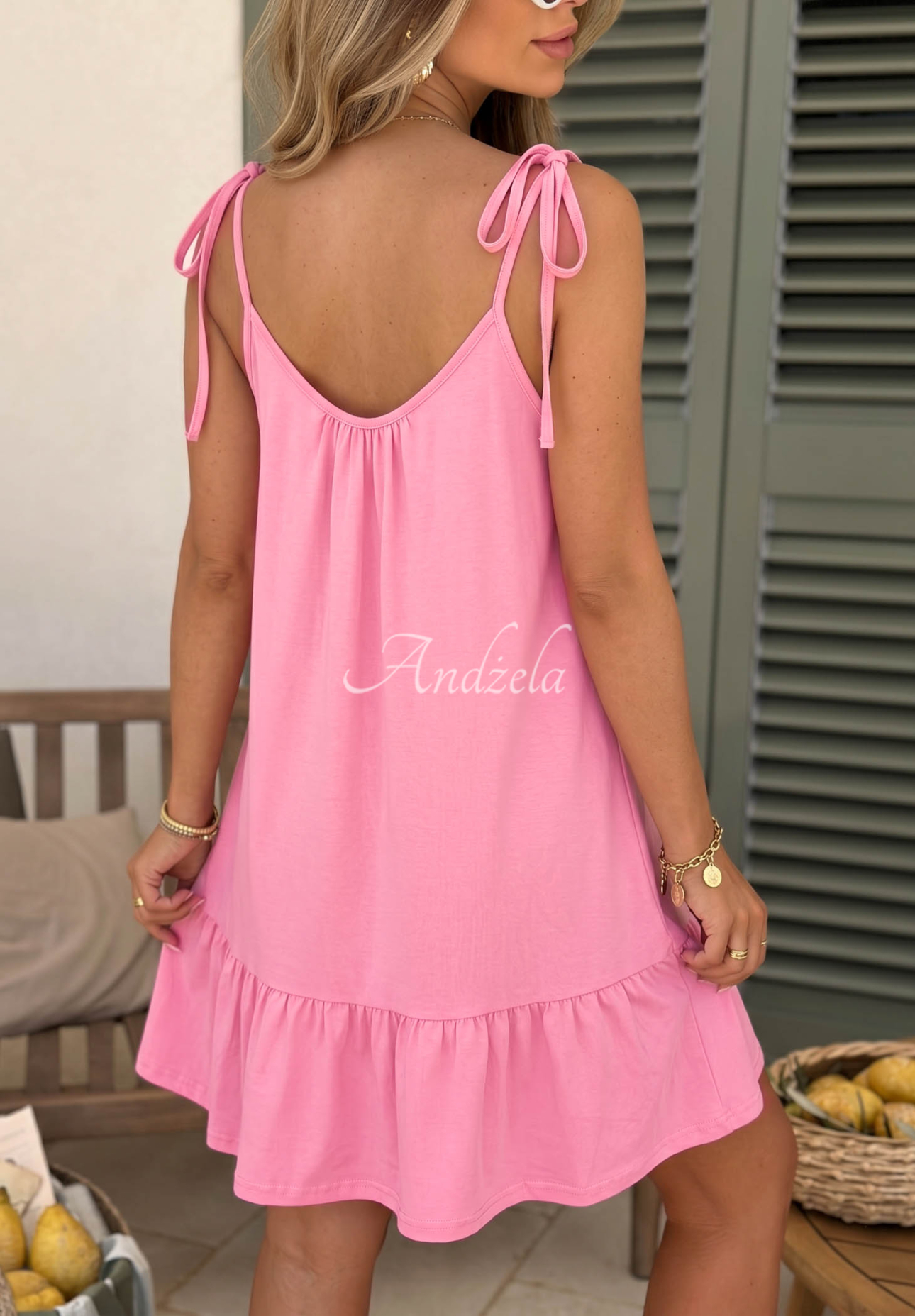Beach Secret Pink Cotton Strapless Dress with Ruffles