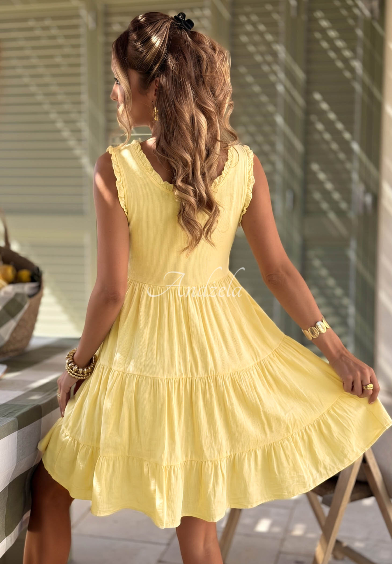 Here I Am Yellow Cotton Dress with Ruffles