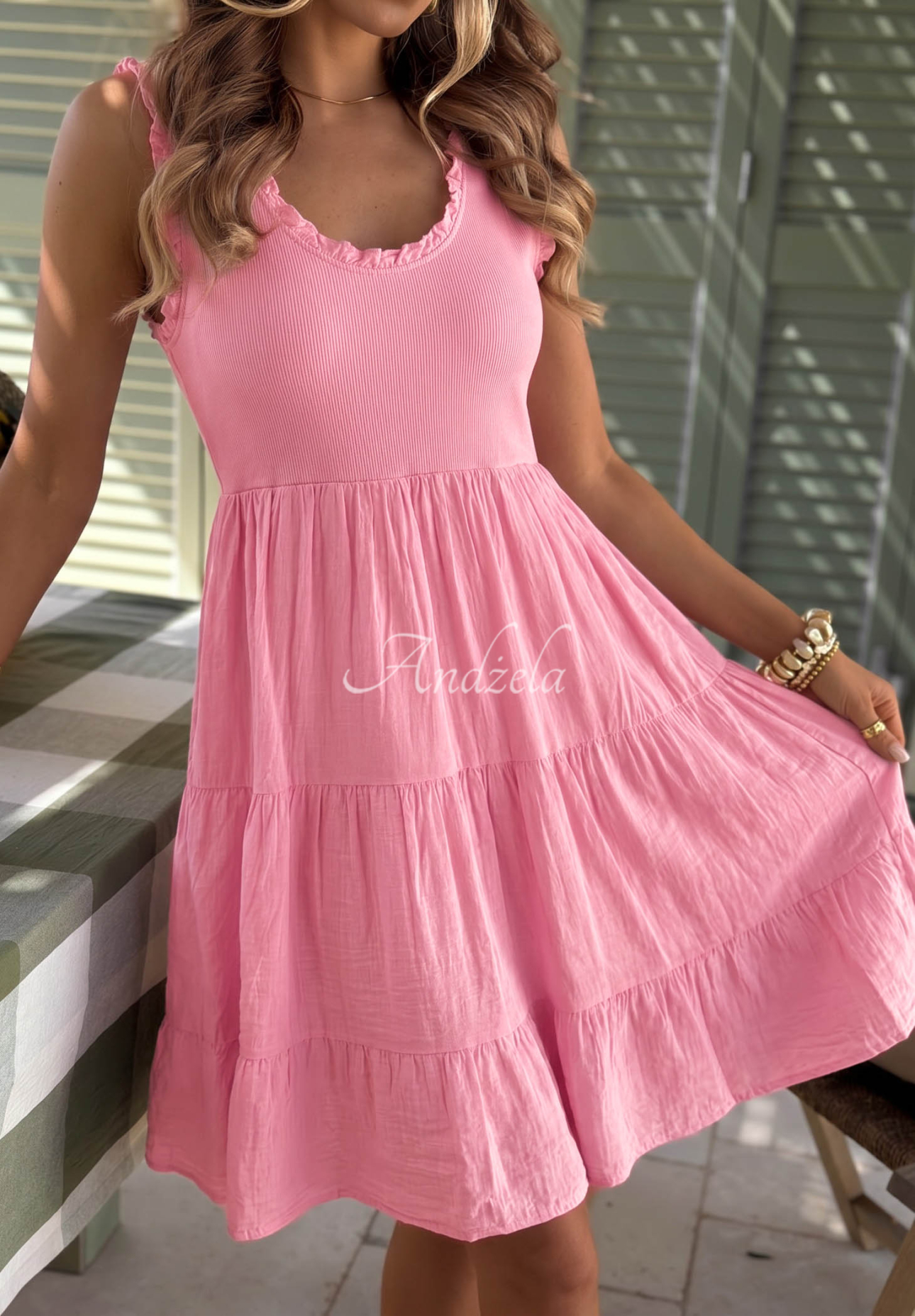 Here I Am Pink Cotton Dress with Ruffles