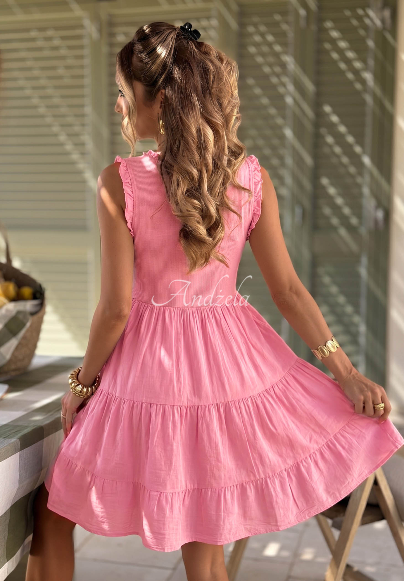 Here I Am Pink Cotton Dress with Ruffles