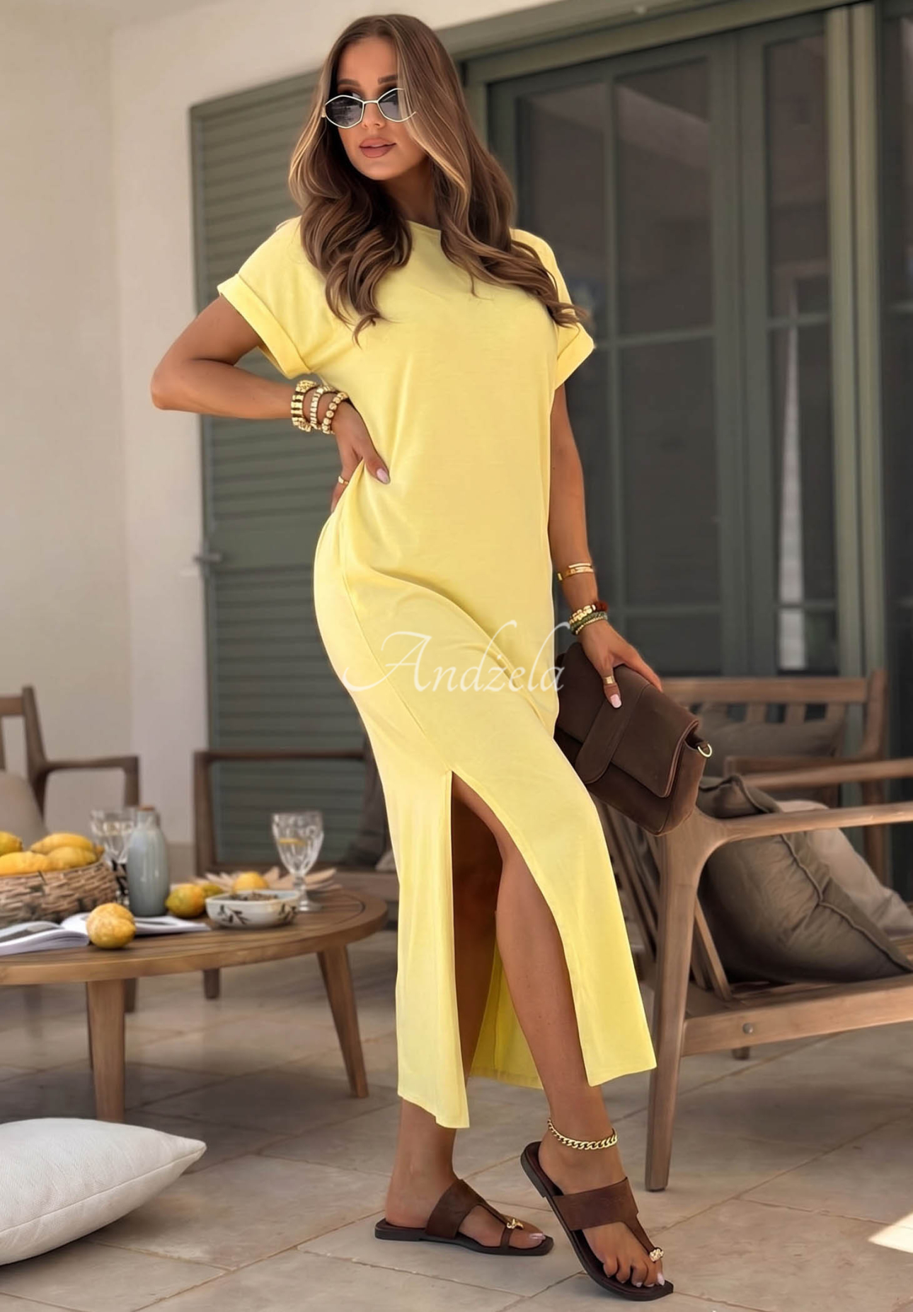 Your Own Life Yellow Neckline Dress