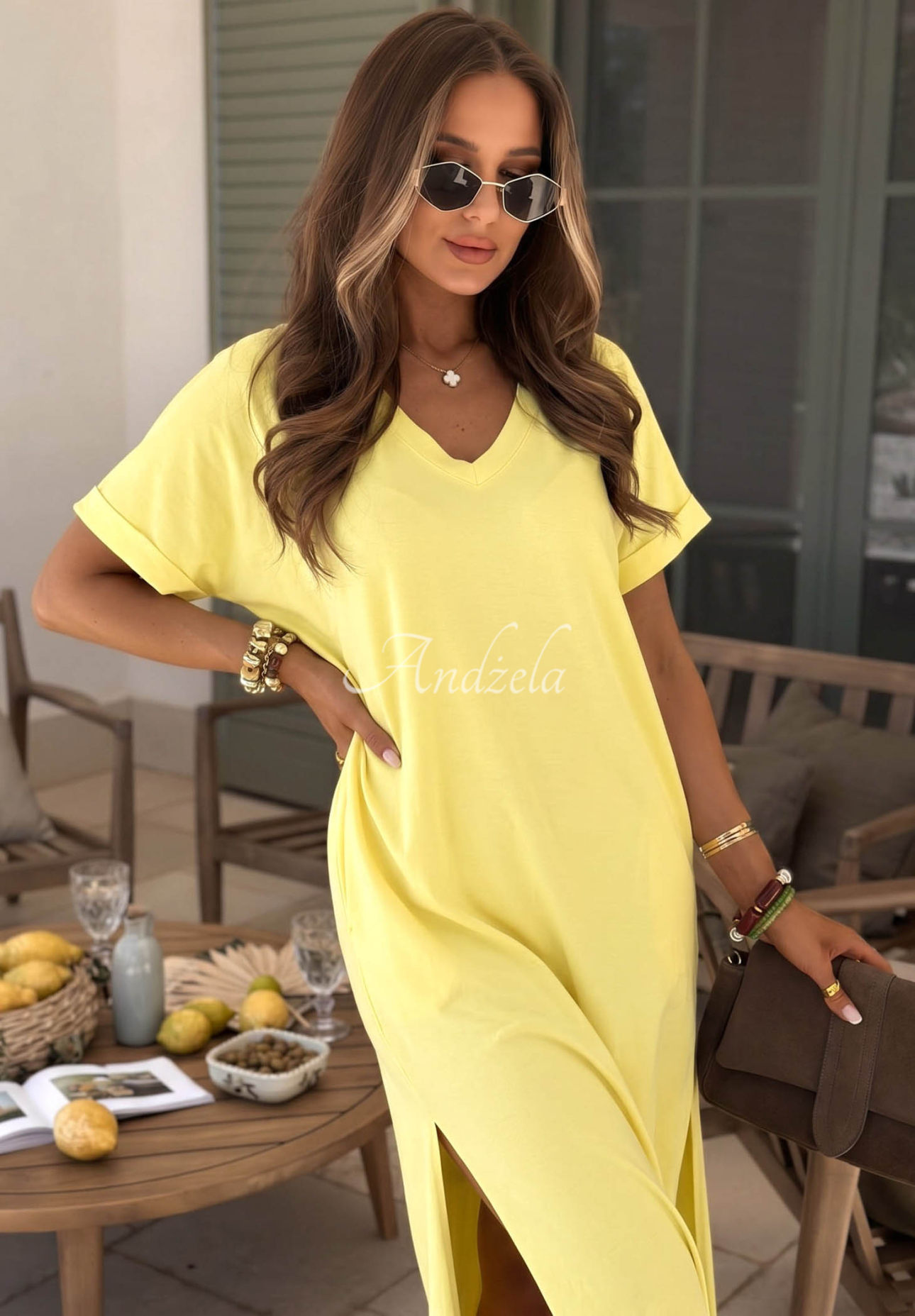 Your Own Life Yellow Neckline Dress