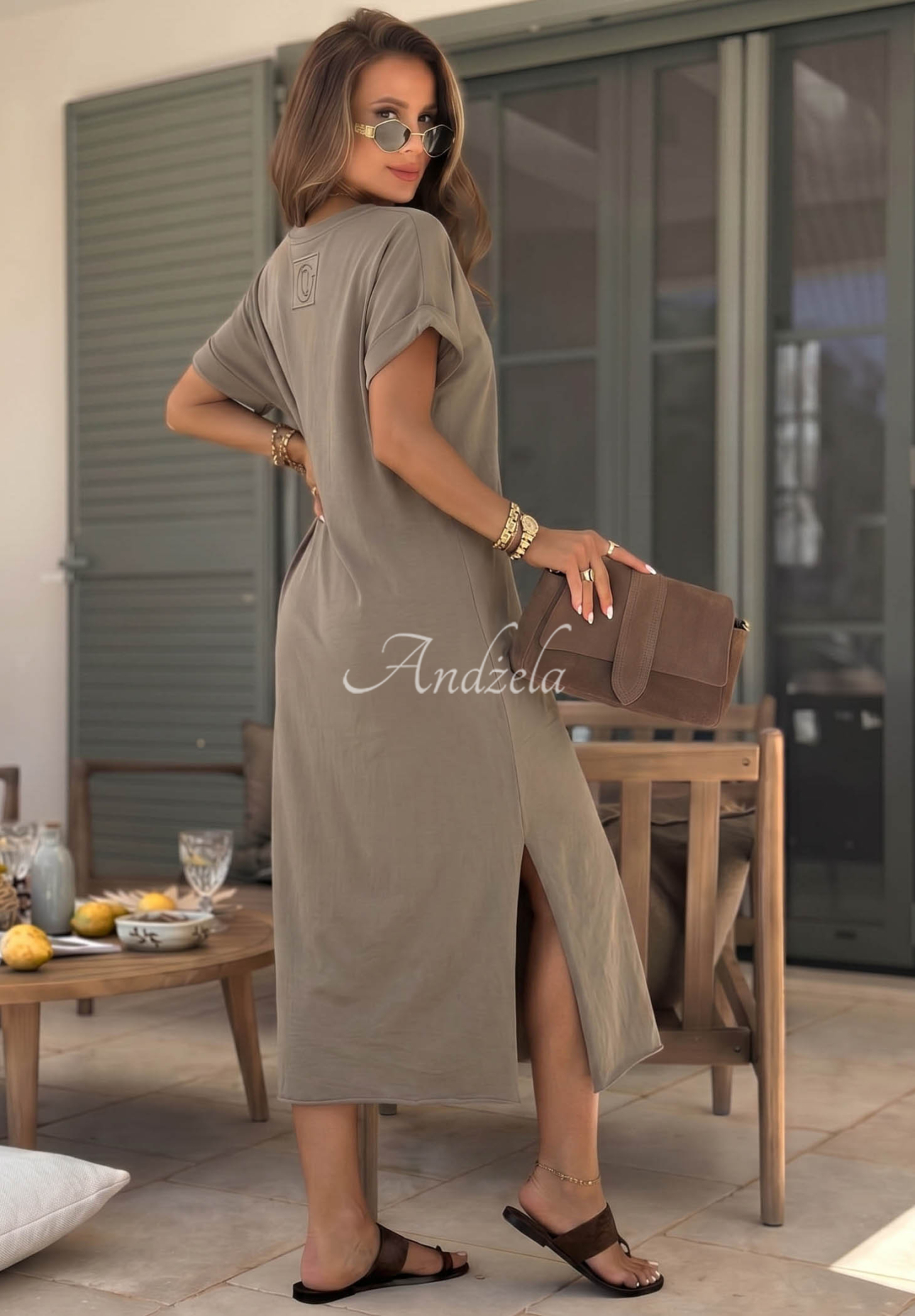 Your Own Life mocha-colored dress with a neckline