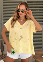 Ażurowy T-shirt z dekoltem Sol Riviera mokka