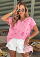 Ażurowy T-shirt z dekoltem Sol Riviera mokka