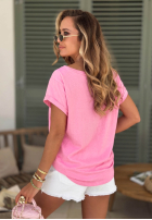 Ażurowy T-shirt z dekoltem Sol Riviera mokka