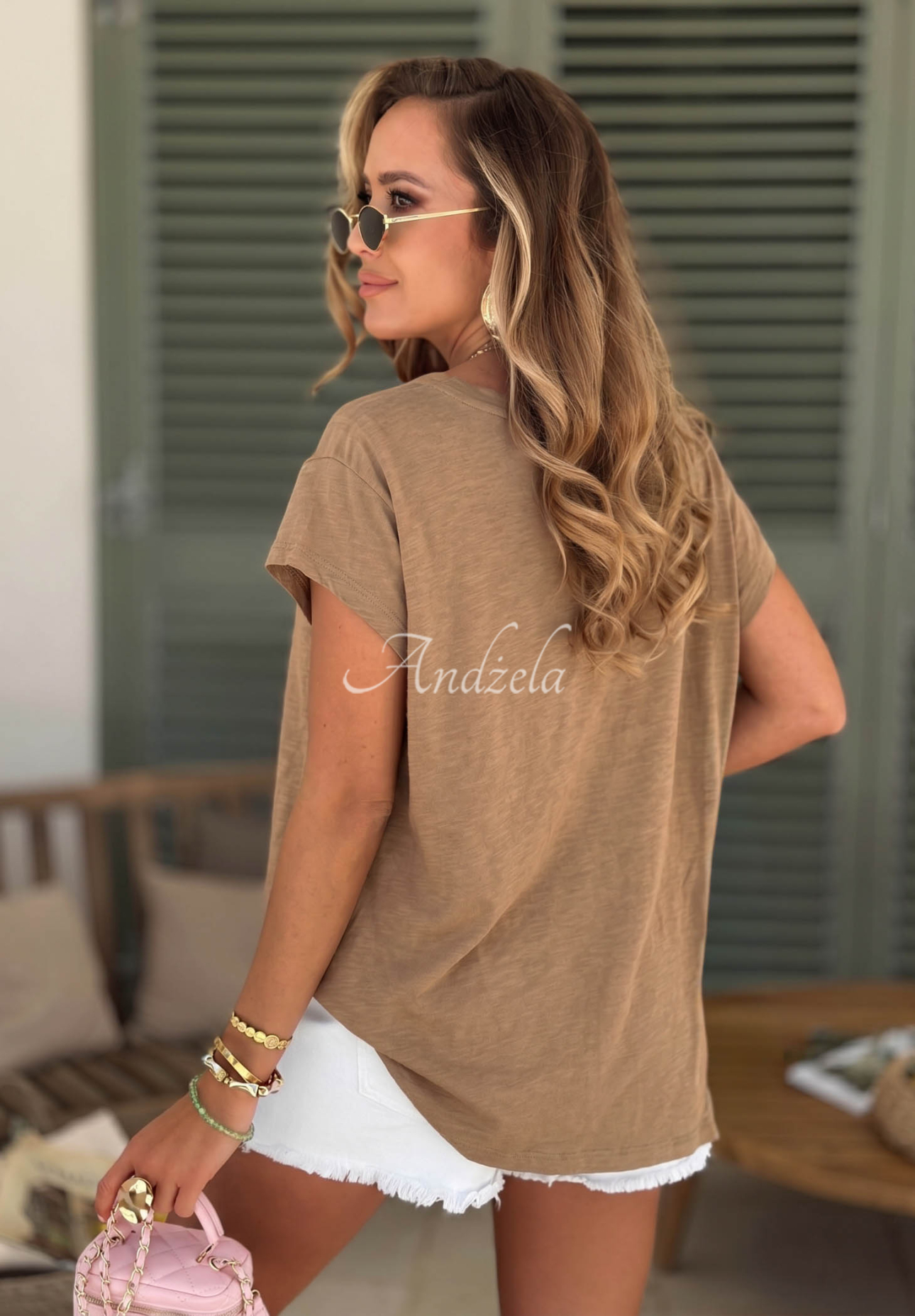 Sol Riviera Moka Openwork Cotton T-Shirt with Neckline