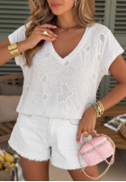 Ażurowy T-shirt z dekoltem Sol Riviera mokka