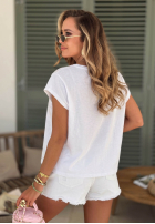 Ażurowy T-shirt z dekoltem Sol Riviera mokka