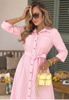 Koszulowa sukienka maxi w paski Julieta różowa